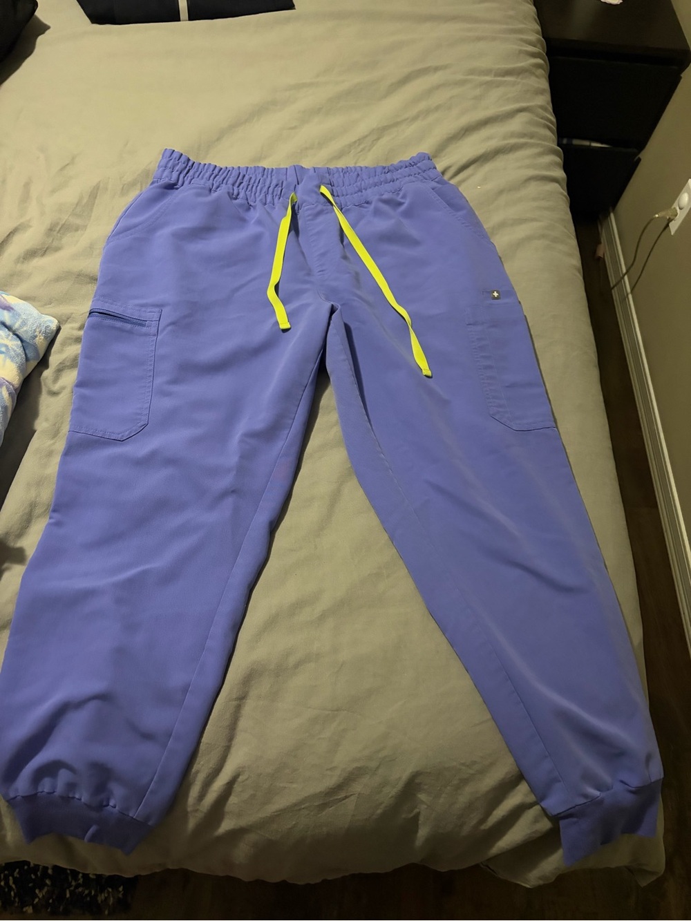 Figs women’s Jogger Pants in blue/purple with Yellow Drawstrings